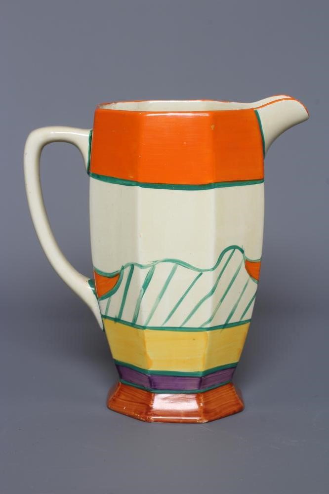 A CLARICE CLIFF FANTASQUE POTTERY LILY PATTERN ATHENS JUG, 1920's, retailed by Lawleys of Regent Image