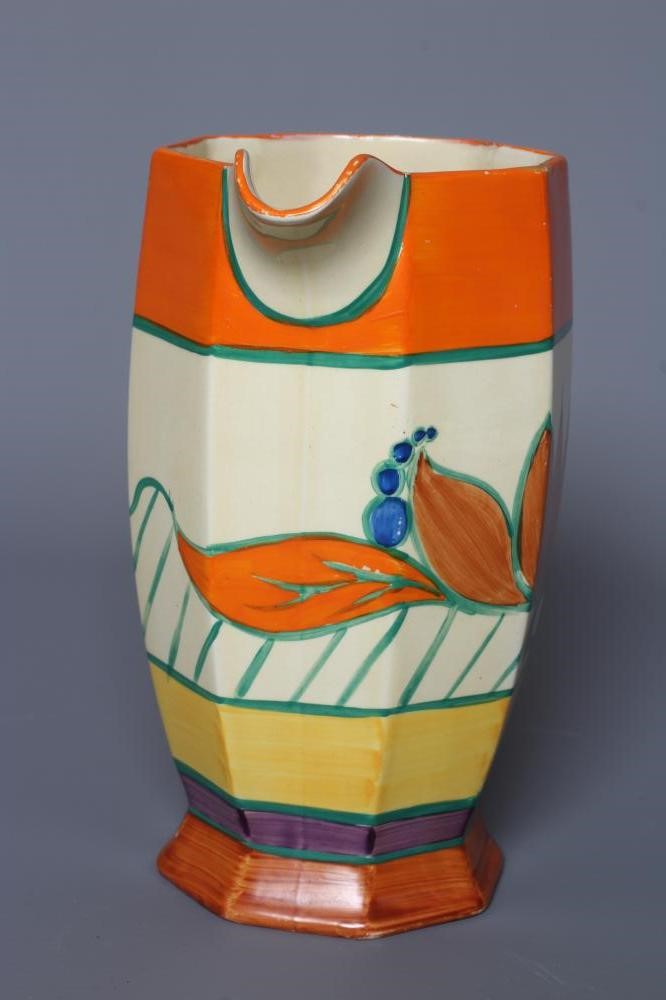 A CLARICE CLIFF FANTASQUE POTTERY LILY PATTERN ATHENS JUG, 1920's, retailed by Lawleys of Regent Image
