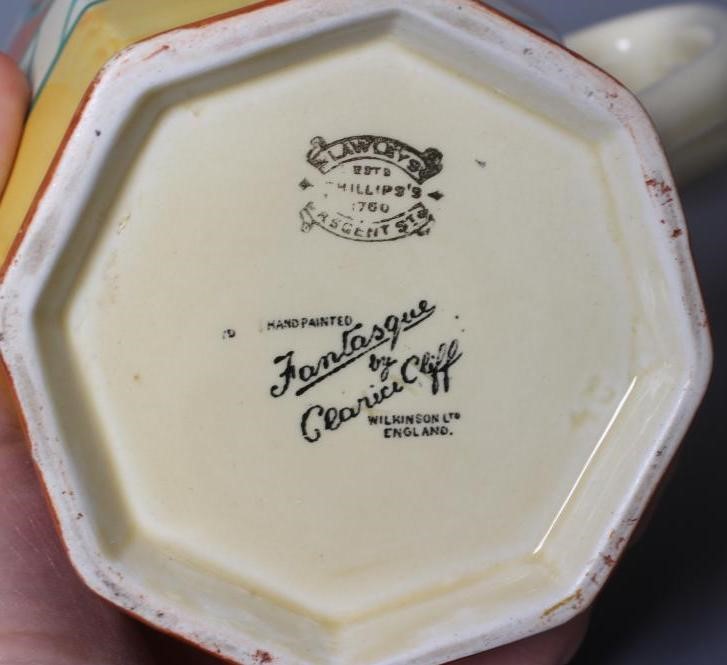 A CLARICE CLIFF FANTASQUE POTTERY LILY PATTERN ATHENS JUG, 1920's, retailed by Lawleys of Regent Image