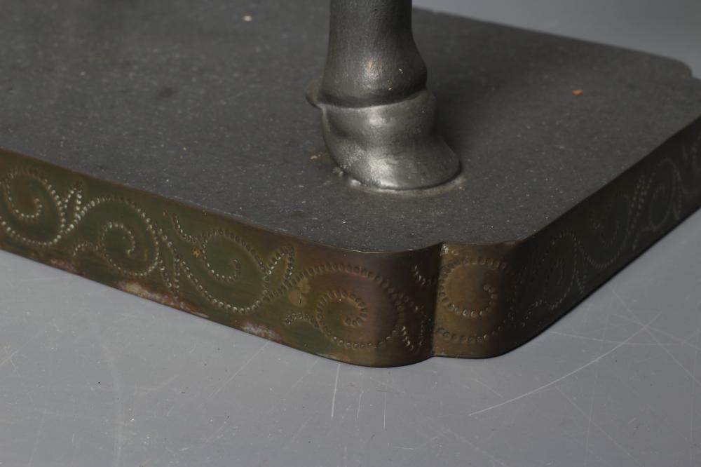 A CHINESE GREY PATINATED SPELTER FAWN CANDLE HOLDER, modern, with detachable antlers and studded Image