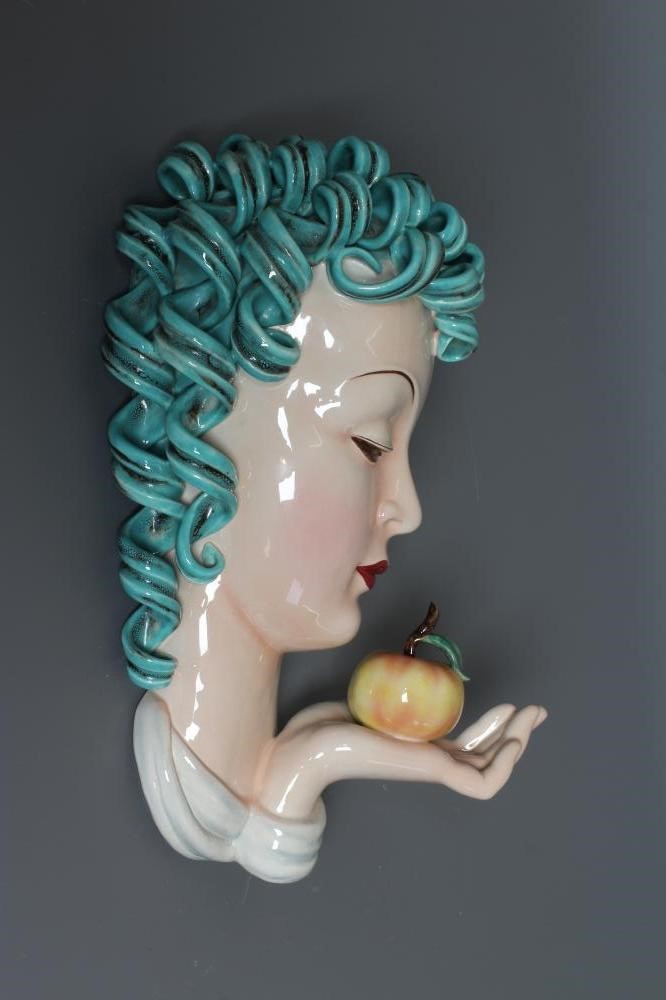 AN ART DECO ROYAL BELVEDERE EARTHENWARE FACE MASK designed by Stephen Dakon as a young lady with Image