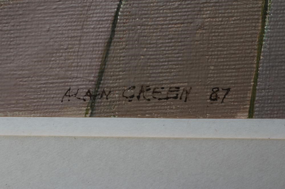 ALAN JOHN GREEN (1921-2020) Canal Lock, signed lower right, dated '87, oil on unstretched canvas, Image