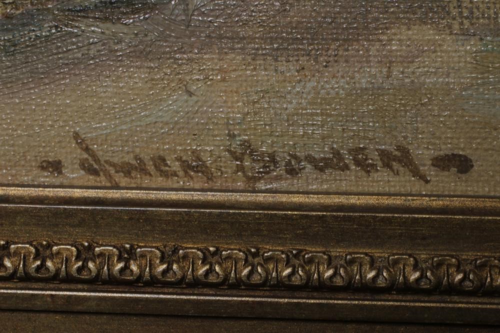 OWEN BOWEN (1873-1967) Harbour scene, signed lower right, oil on board, 14" x 18", modern gilt swept Image