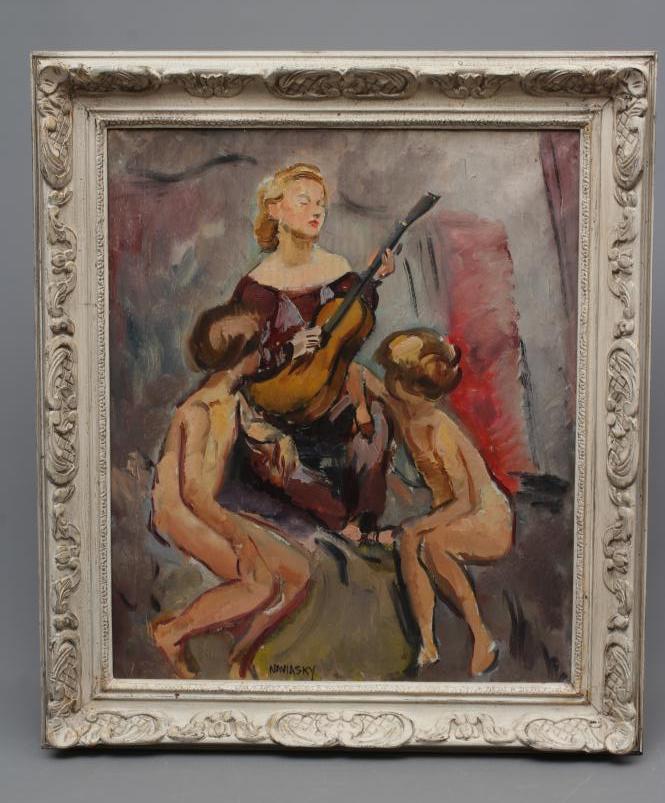 PHILIP NAVIASKY (1894-1983) Musical Recital, signed lower left, oil on canvas, 25" x 21", modern Image