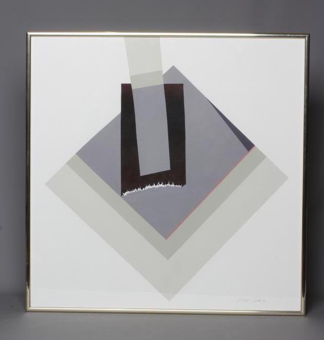 STUART WALTON (b.1933) Abstract, signed lower right and dated '86, oil on canvas laid on board, 30" Image