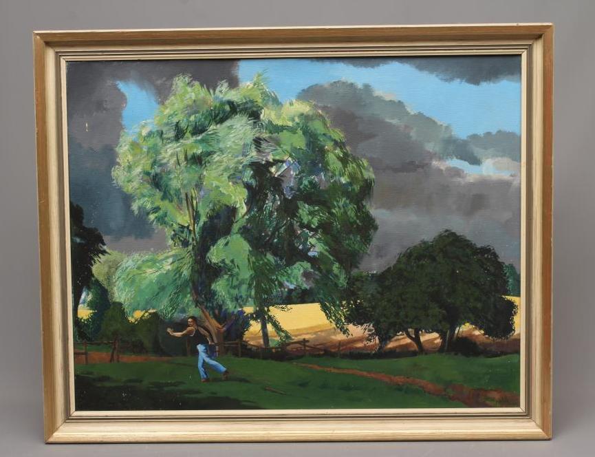 GRAEME WILLSON (1951-2008) Running Man, signed and dated '74 lower left, oil on canvas, 24" x 30", Image