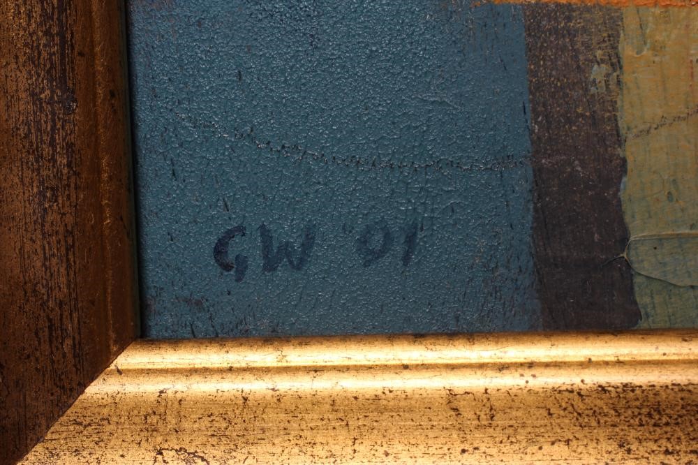 GRAEME WILLSON (1951-2008) Annunciation, signed with initials and dated '01 lower left, oil on Image