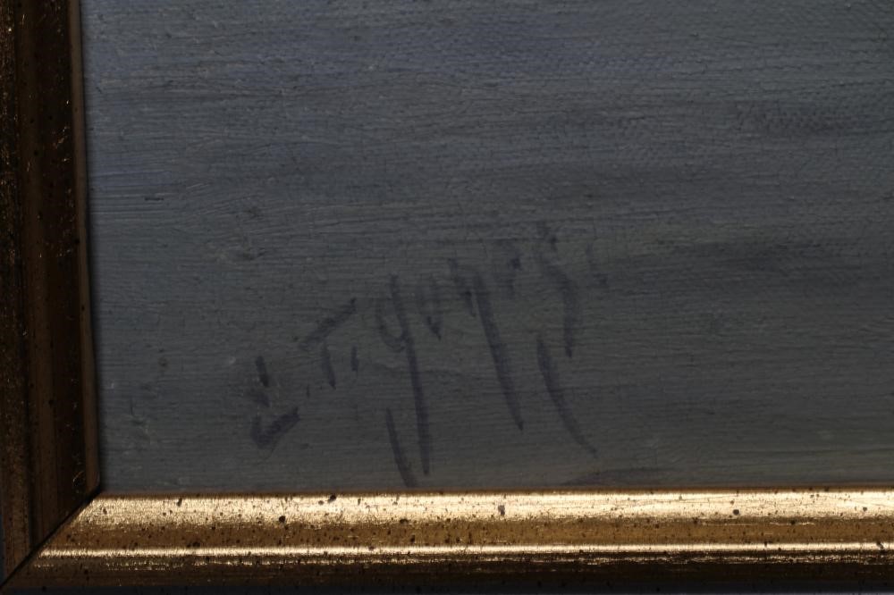 E T JONES (British School, Early 20th Century) Shipping at Dusk, signed lower left, oil on canvas, Image