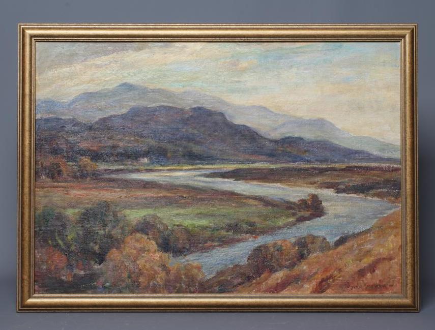 OWEN BOWEN (1873-1967) Meandering River Landscape, signed lower right, oil on canvas on board, 15 Image