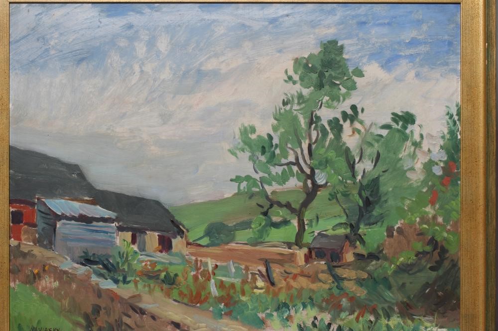 PHILIP NAVIASKY (1894-1983) Farm Buildings, signed lower left, oil on board, 17 1/2" x 23 1/2", Image