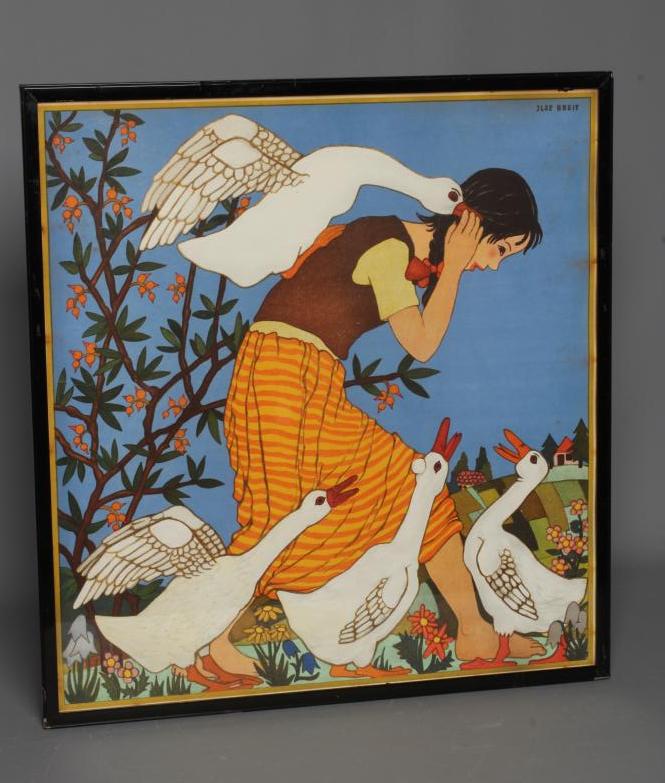 ILSE BREIT (1908-1992) Goose Girl, signed in the plate, lithograph in colours, 19 1/2" x 18 1/4", Image