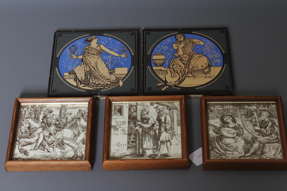 TWO VICTORIAN MINTONS TILES printed in olive green Image