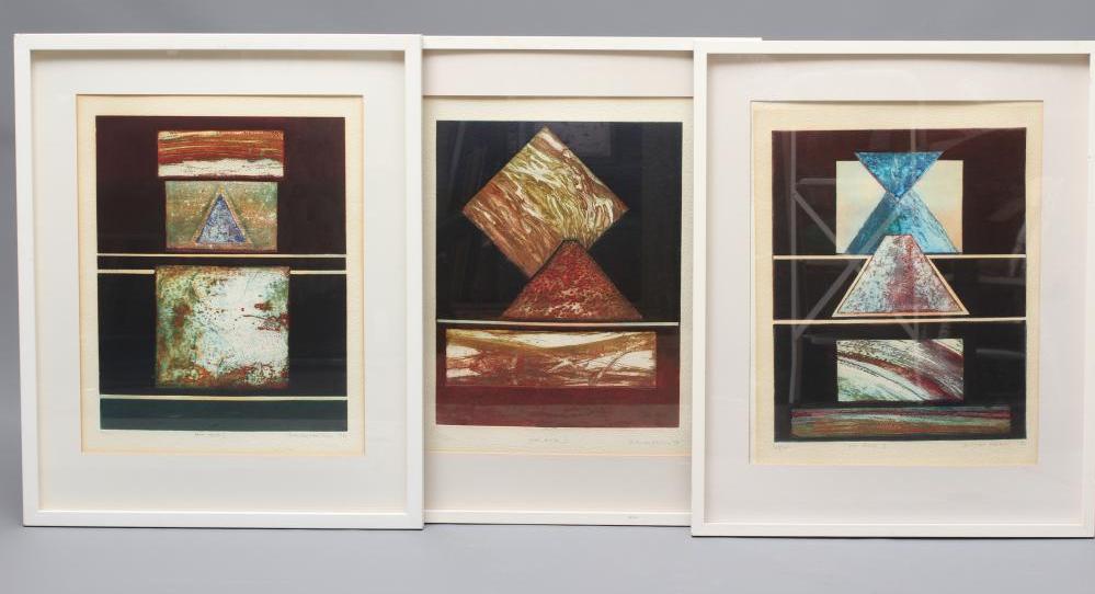 BRENDA HARTIN (British School 20th/21st Century) A set of three mixed media and print abstracts Image