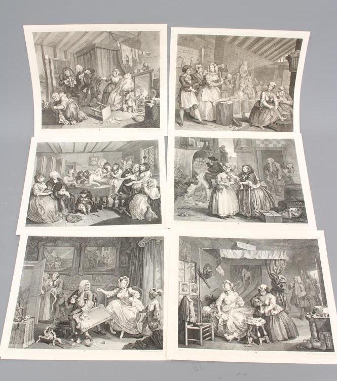 AFTER WILLIAM HOGARTH (1697-1764) Six etchings from The Harlot's Progress and eight etchings from A Image