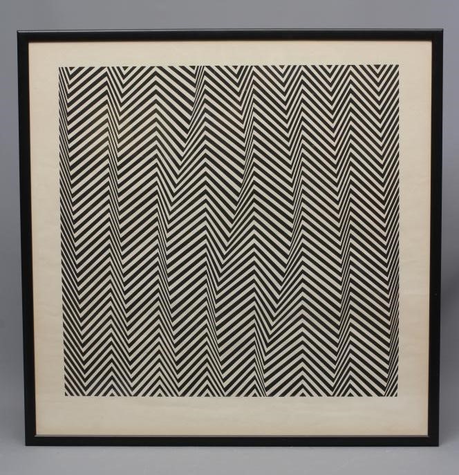 BRIDGET RILEY (b.1931) Poster Poem 'Descending' 1968, screenprint, 29 1/2" x 29 1/2", framed and Image