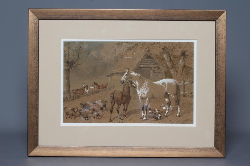 JOHN FREDERICK HERRING (1815-1907) Farmyard Scene with Horses and Pigs, signed lower right, Image