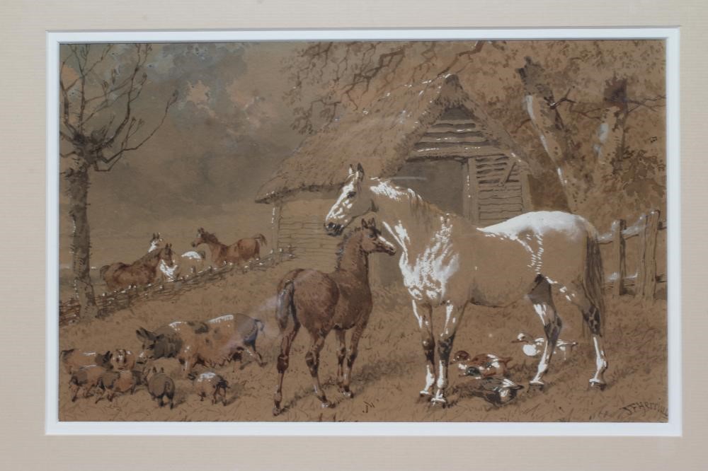 JOHN FREDERICK HERRING (1815-1907) Farmyard Scene with Horses and Pigs, signed lower right, Image