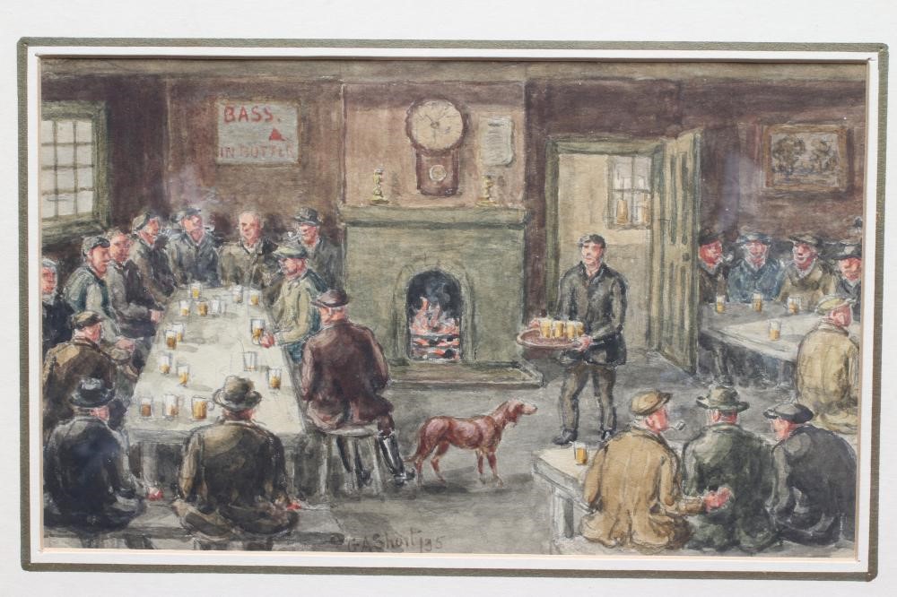 GEORGE ANDERSON SHORT (1856-1945) Pub Interior with Men and Greyhounds, signed lower right, Image