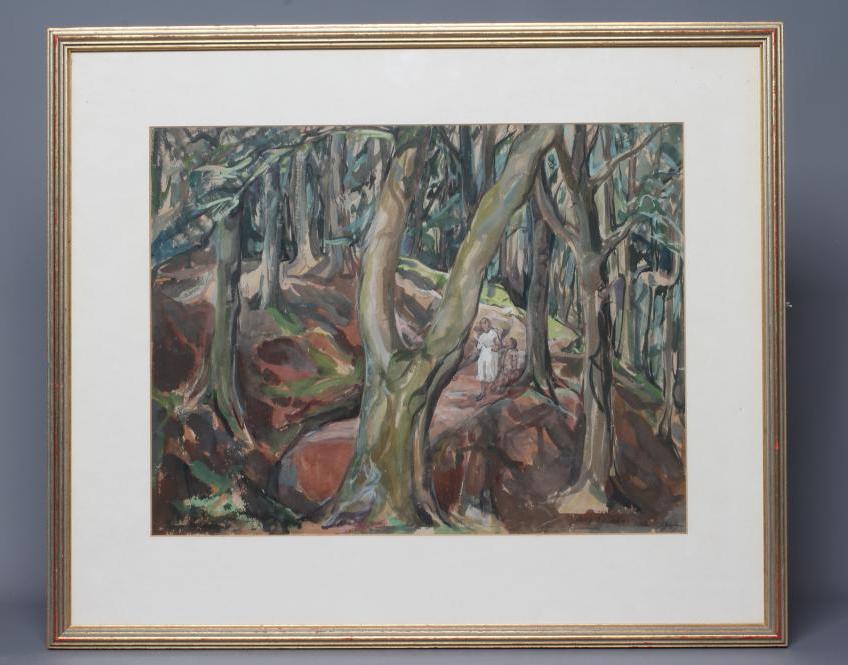 DOROTHY JOHNSTONE (1892-1980) Afternoon Walk, signed lower right and dated 1949, gouache, 14 1/2" x Image