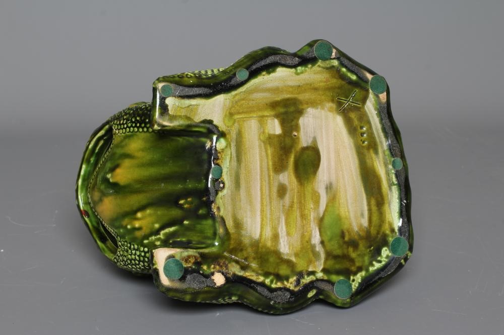 A LARGE BURMANTOFTS STYLE MAJOLICA GROTESQUE WARTY TOAD FLOWER HOLDER Image