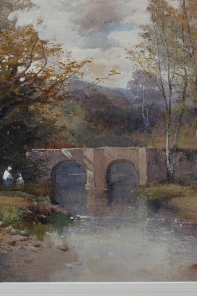 WILLIAM TATTON WINTER (1855-1928) River View with Stone Bridge, watercolour heightened with white, Image