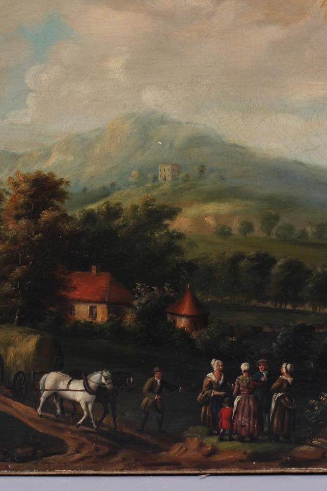 ENGLISH SCHOOL (19th Century) Hay Cart and Figures on a Rural Track in an Extensive landscape, oil Image