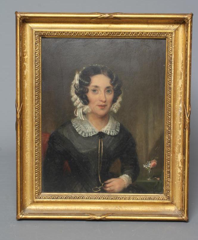 ENGLISH SCHOOL (Mid 19th Century) Portrait of a lady, half length wearing lace bonnet and black Image