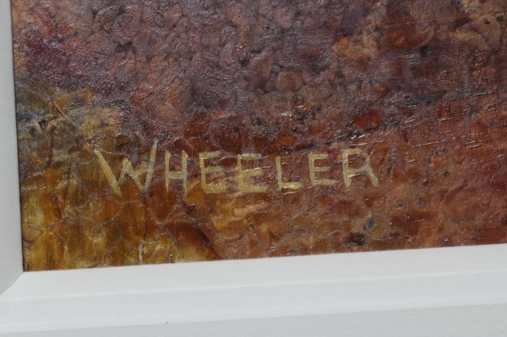 JAMES WHEELER (British School, b.1944) Sheep's Refuge, signed lower left, oil on board, 11 1/2" x 11 Image