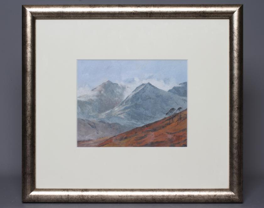 ROB PIERCY (b.1946) Snowdon, signed lower right, oil on canvas board, 7 1/2" x 9 1/2" (subject to Image