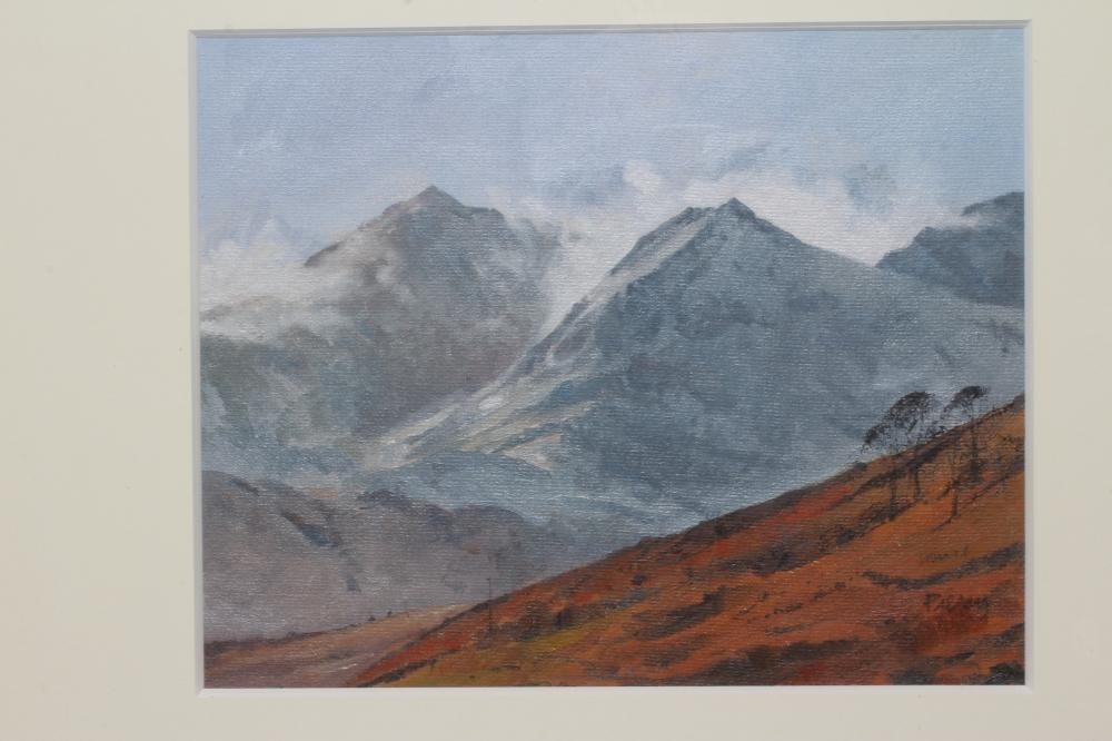 ROB PIERCY (b.1946) Snowdon, signed lower right, oil on canvas board, 7 1/2" x 9 1/2" (subject to Image