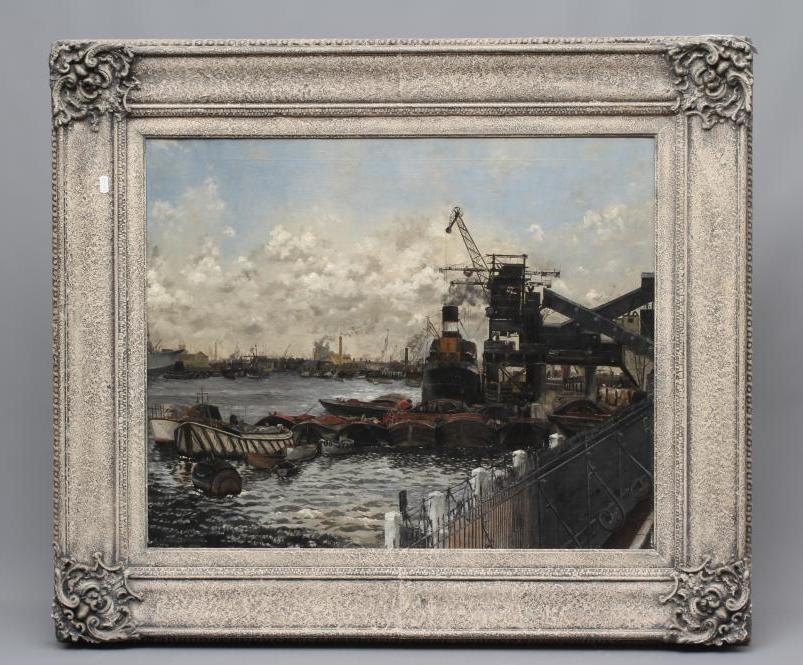 RICHARD PETER HURLSTONE HORTIN (1929-1973) A Busy Thames View, signed lower left, oil on canvas, 25" Image