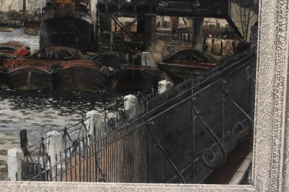 RICHARD PETER HURLSTONE HORTIN (1929-1973) A Busy Thames View, signed lower left, oil on canvas, 25" Image