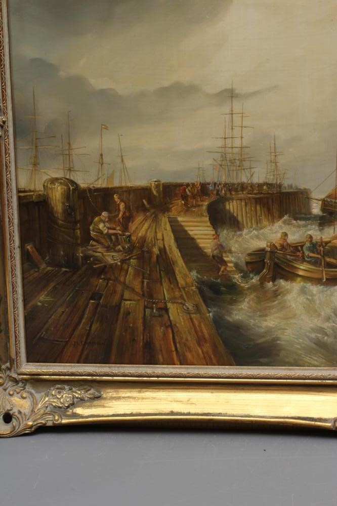 JOHN LEWIS CHAPMAN (b.1946) English Port View with Fishing Smacks Seeking Shelter c.1800 Image
