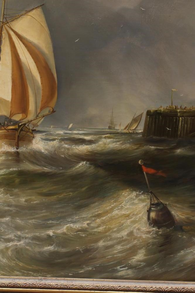 JOHN LEWIS CHAPMAN (b.1946) English Port View with Fishing Smacks Seeking Shelter c.1800 Image