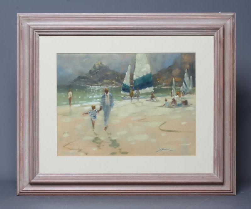 JEREMY TAYLOR (b.1957) Summer Beach Scene, signed lower right, oil on panel, 11 1/2" x 15 1/2", Image