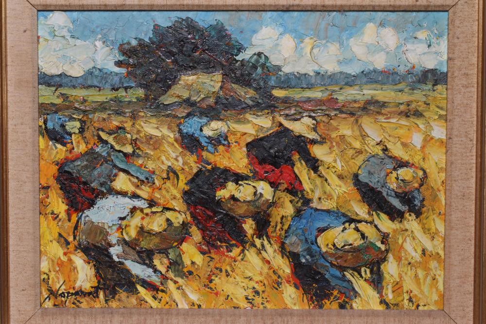 NOPARAT LIVISIT (b.1932) Harvest, signed lower left, oil on canvas, 12 1/2" x 16", modern gilt frame Image