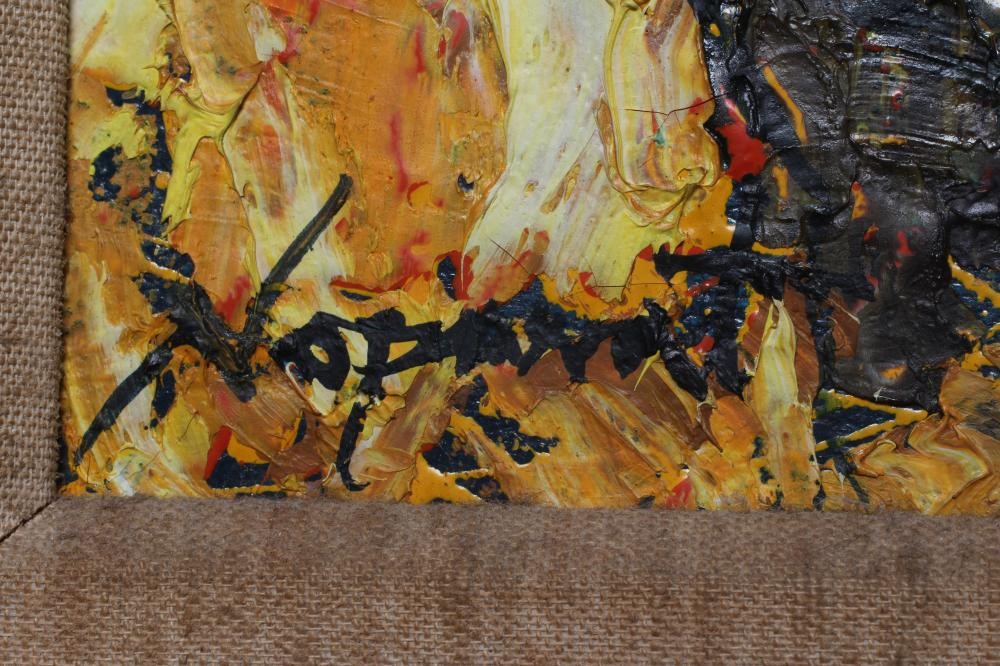 NOPARAT LIVISIT (b.1932) Harvest, signed lower left, oil on canvas, 12 1/2" x 16", modern gilt frame Image