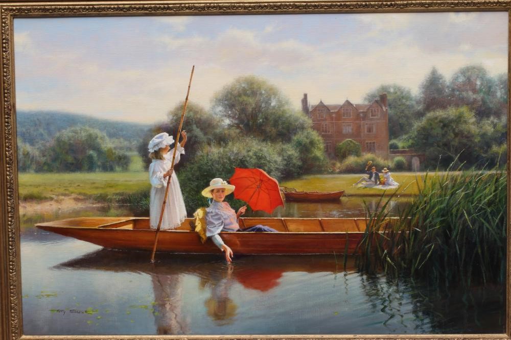 TONY SHEATH (b.1946) A Summer Day on the River, signed lower left, oil on canvas, 20" x 30", modern Image