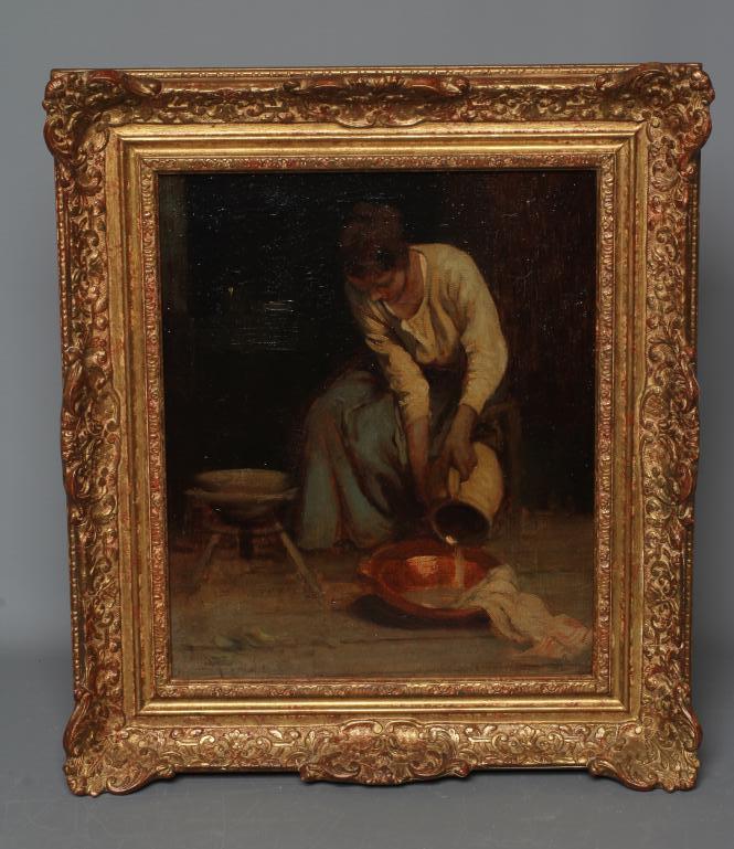 WILLIAM LEE HANKEY (1869-1952) Young Lady in an Interior, signed lower left, oil on canvas, 15 1/2" Image
