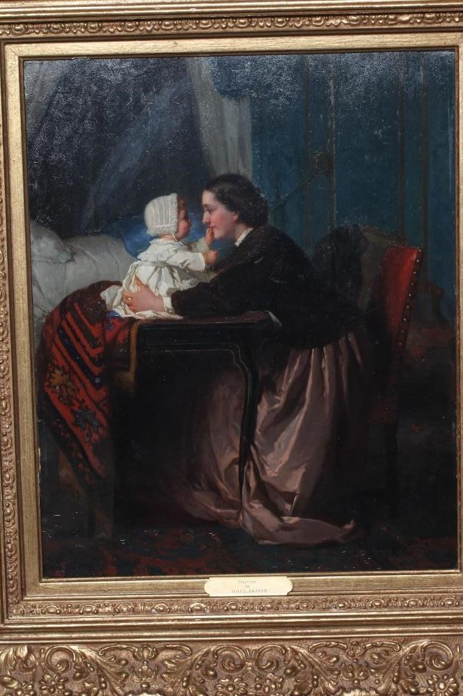 JULES TRAYER (1824-1908) Playtime, signed lower left, oil on panel, 15 1/2" x 12 1/2", modern gilt Image