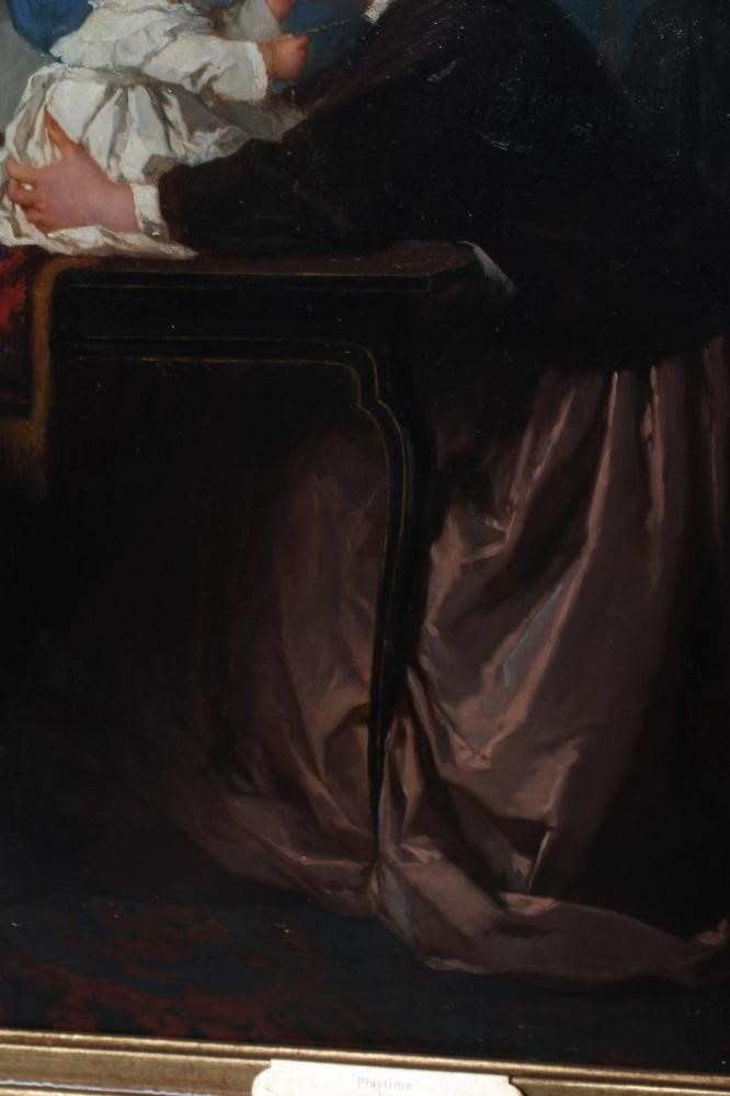 JULES TRAYER (1824-1908) Playtime, signed lower left, oil on panel, 15 1/2" x 12 1/2", modern gilt Image