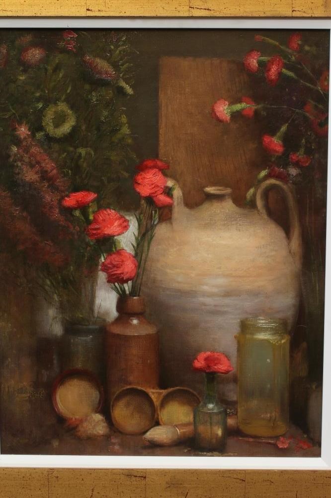 BOHUSLAV BARLOW (b.1947) Still Life with Carnations and Earthenware Pots 1996, signed lower right Image