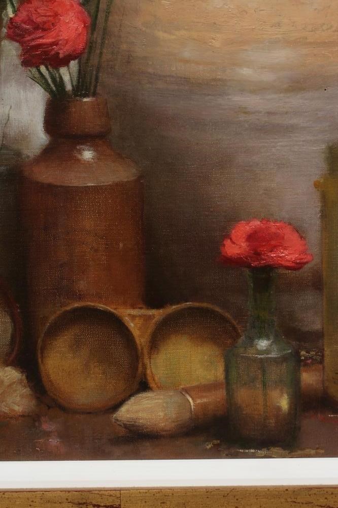 BOHUSLAV BARLOW (b.1947) Still Life with Carnations and Earthenware Pots 1996, signed lower right Image