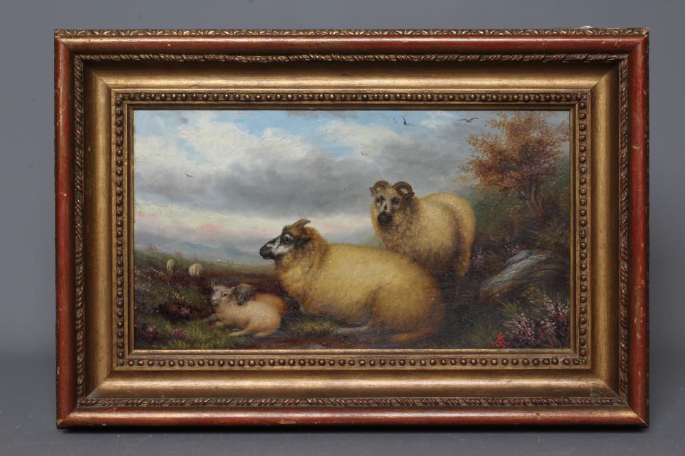 BRITISH SCHOOL (Late 19th Century) Sheep in a Rural landscape, signed with monogram lower right, oil Image