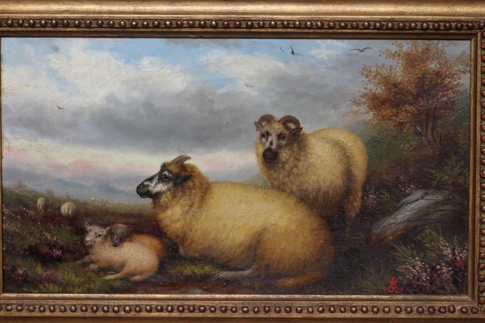 BRITISH SCHOOL (Late 19th Century) Sheep in a Rural landscape, signed with monogram lower right, oil Image