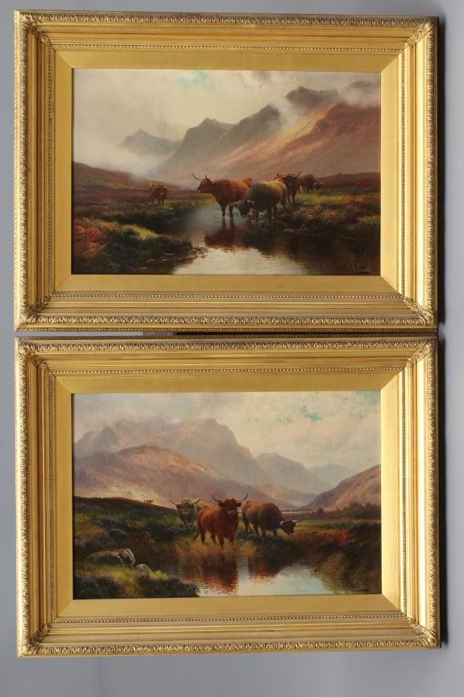 HENRY ROBINSON HALL (1859-1929) Highland Cattle at a Moorland Pool Image