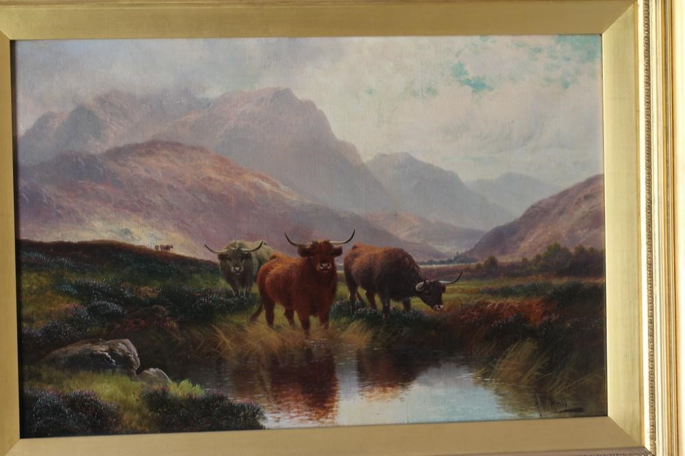 HENRY ROBINSON HALL (1859-1929) Highland Cattle at a Moorland Pool Image