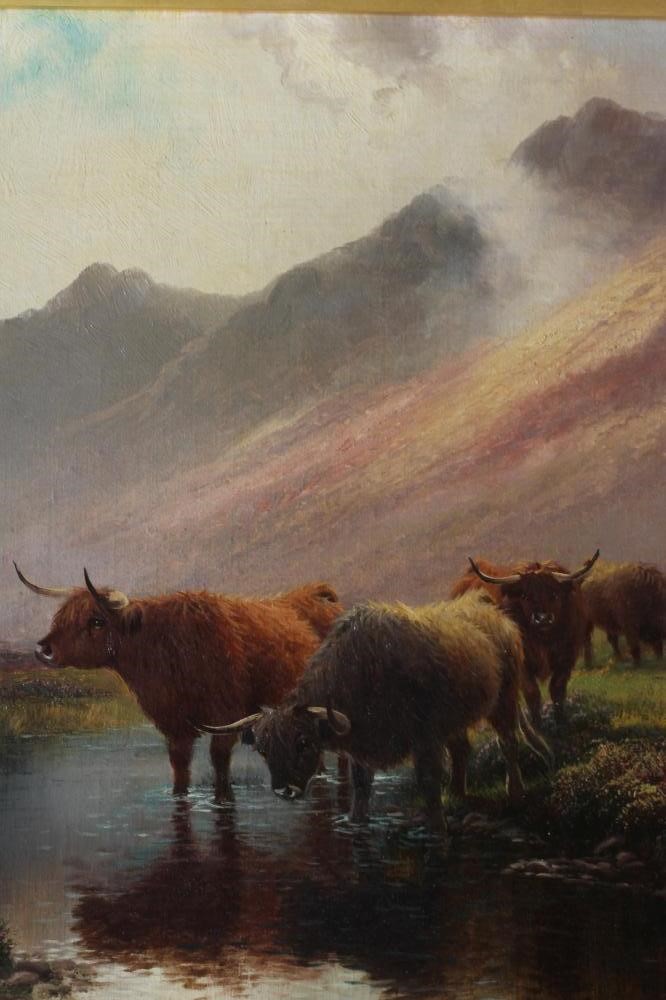 HENRY ROBINSON HALL (1859-1929) Highland Cattle at a Moorland Pool Image