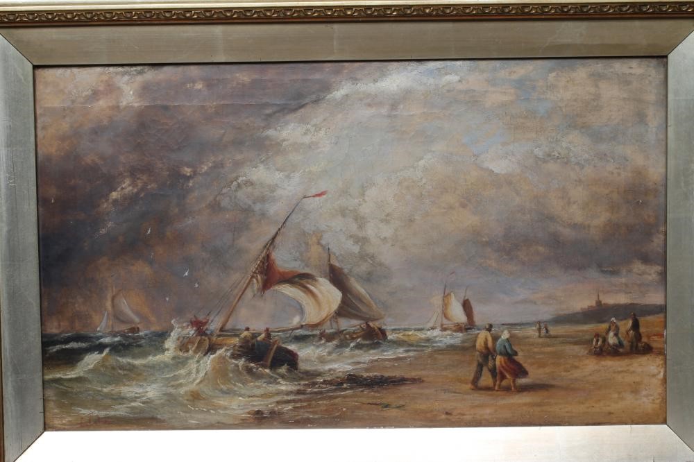 EDWIN COLE (1868-1935) Coastal View with Fishing Boats on a Choppy Sea, signed lower left, oil on Image
