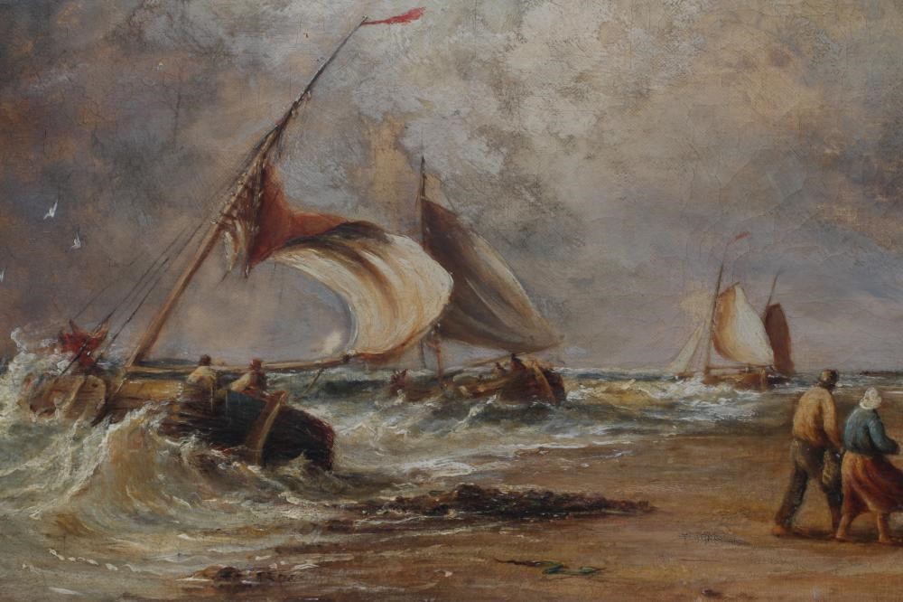 EDWIN COLE (1868-1935) Coastal View with Fishing Boats on a Choppy Sea, signed lower left, oil on Image